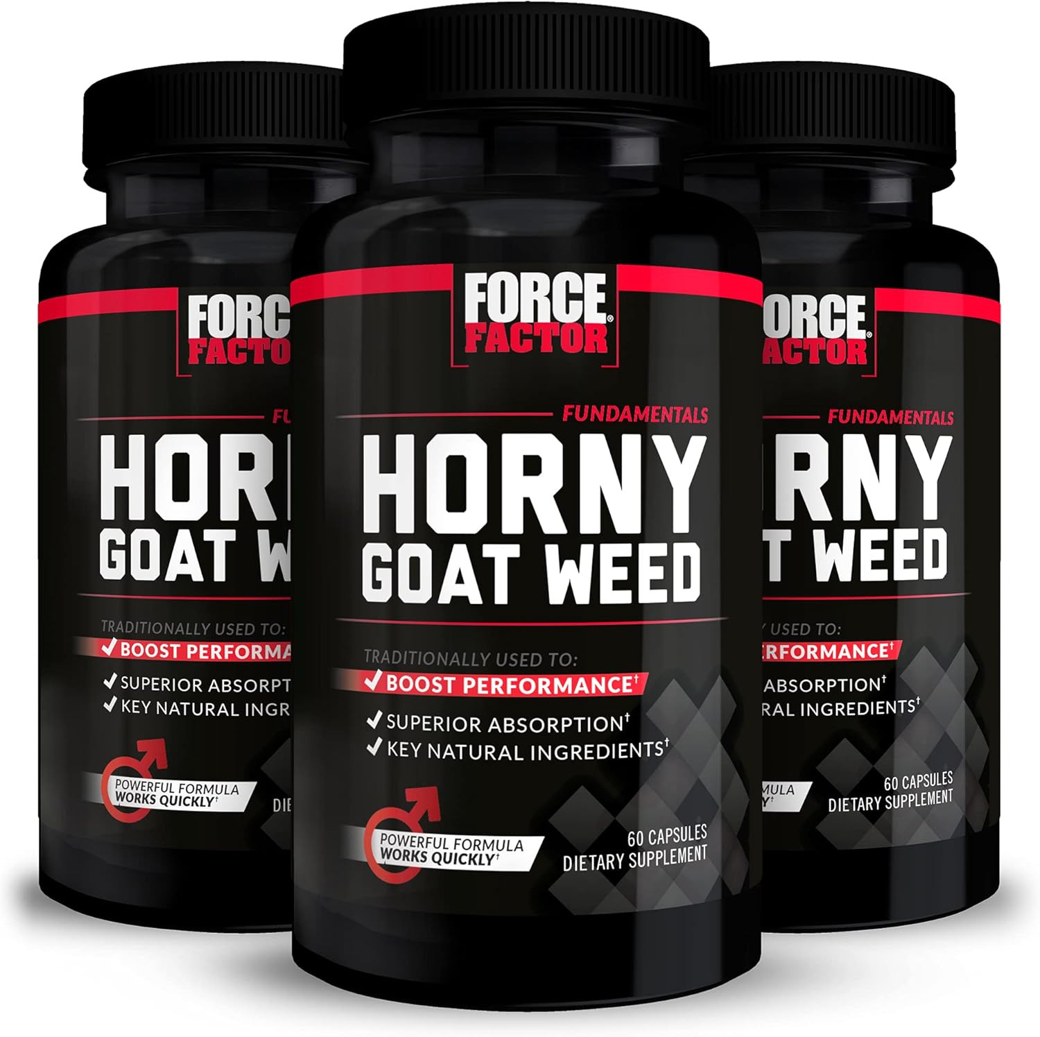 Force Factor Horny Goat Weed 3-Pack for Men - Natural Male Drive & Vitality Supplement - Superior Absorption - Fundamental Series - 750mg, 180 Capsules
