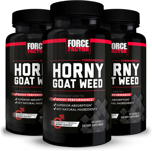Force Factor Horny Goat Weed 3-Pack for Men - Natural Male Drive & Vitality Supplement - Superior Absorption - Fundamental Series - 750mg, 180 Capsules