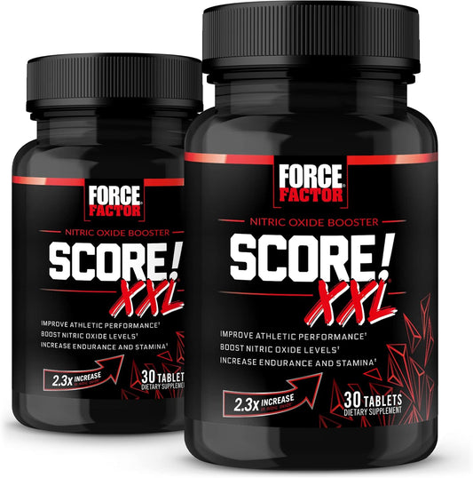 Force Factor Score! XXL Nitric Oxide Booster 2-Pack for Men - Enhance Athletic Performance, Boost Stamina, and Improve Blood Flow - Contains L-Citrulline, Black Maca, and Tribulus - 60 Tablets