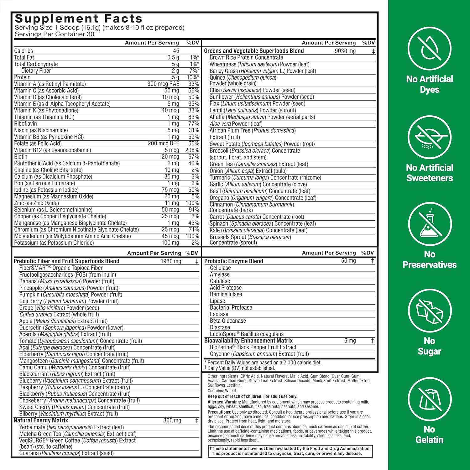 FORCE FACTOR Smarter Greens Superfoods Energy Powder with Digestive Support, Probiotics, Prebiotics - Lemon Lime, 30 Servings