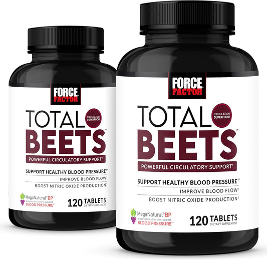 Force Factor Total Beets Nitric Oxide Supplement - 240 Tablets, 2 Pack - Beet Root Powder, Nitrates, Grapeseed Extract for Circulation, Heart Health