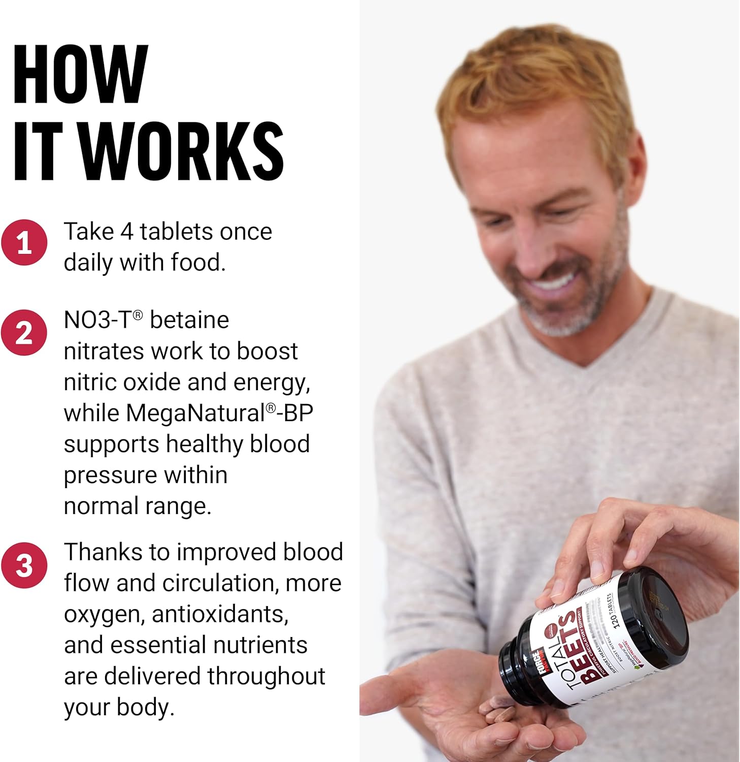 Force Factor Total Beets Nitric Oxide Supplement - 240 Tablets, 2 Pack - Beet Root Powder, Nitrates, Grapeseed Extract for Circulation, Heart Health