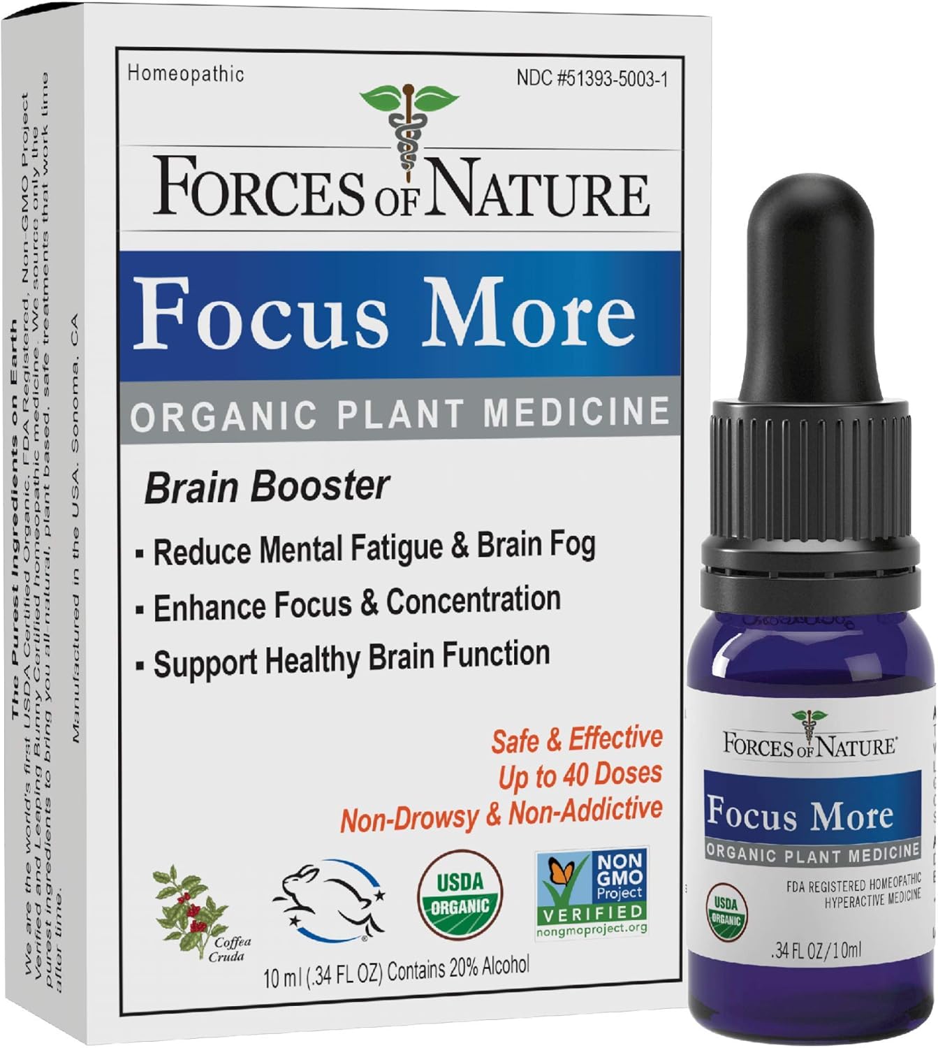 Forces of Nature Focus Supplement - Homeopathic Brain Support for Memory & Concentration - 0.34 Fl Oz