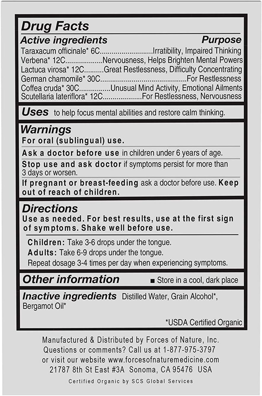 Forces of Nature Focus Supplement - Homeopathic Brain Support for Memory & Concentration - 0.34 Fl Oz