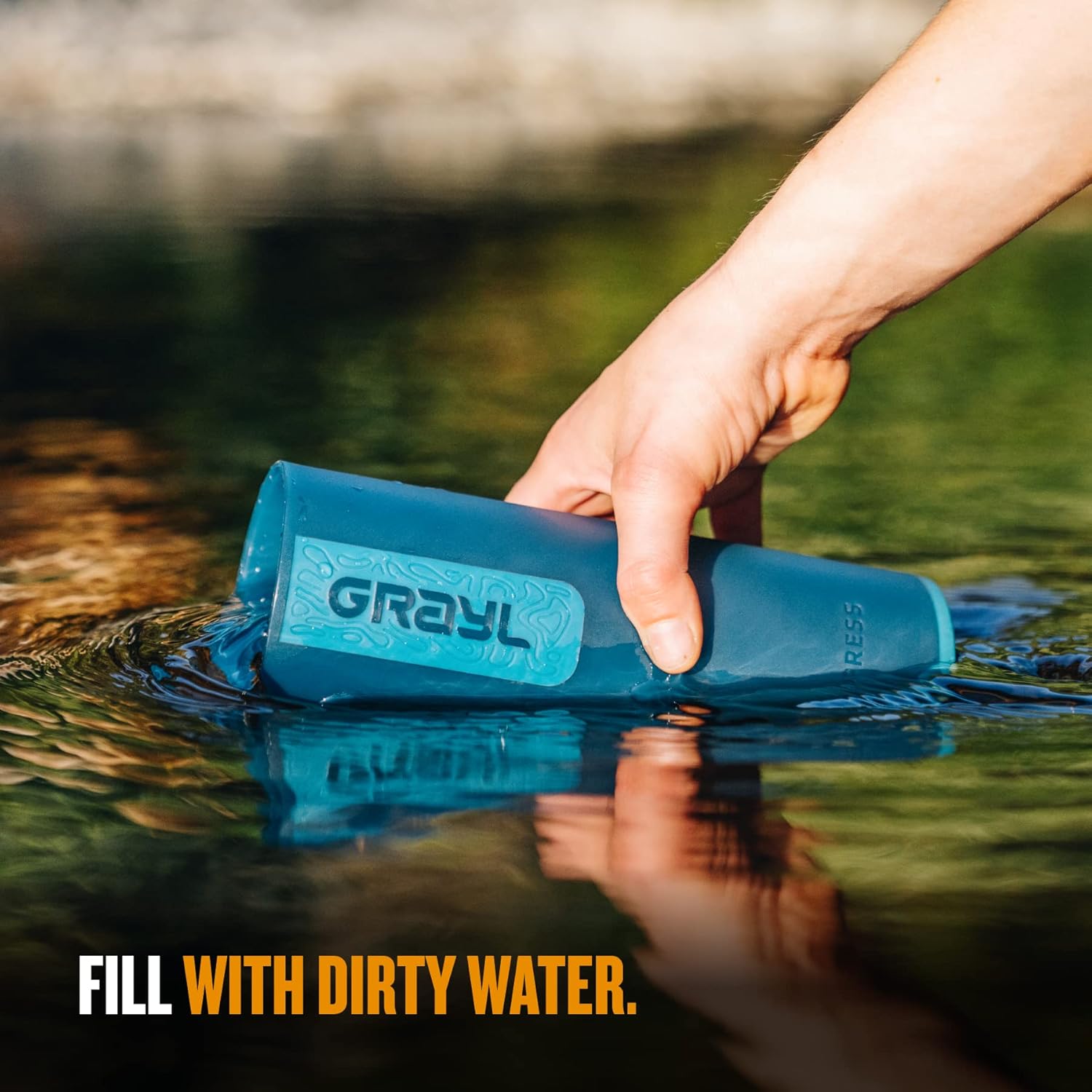 Forest Blue GRAYL UltraPress Water Purifier Bottle for Hiking, Backpacking, and Travel - Filter Included