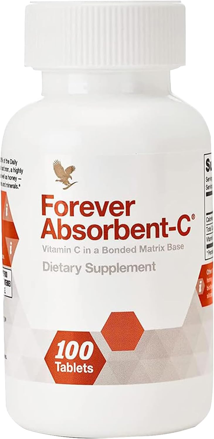 Forever Living Absorbent-C Orange and Honey Flavor Vitamin C Supplement with Oat Bran for Immune Support and Skin Health 100 Tablets