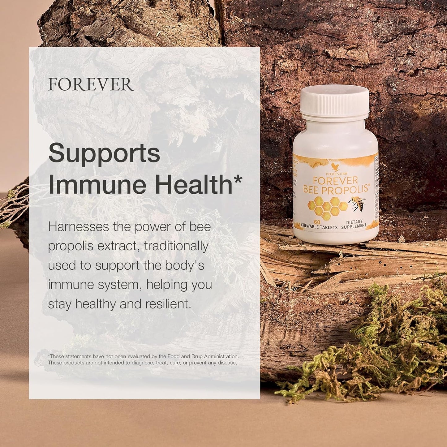 Forever Living Bee Propolis Chewable Tablets - Immune Support with Flavonoids - 60 Tablets