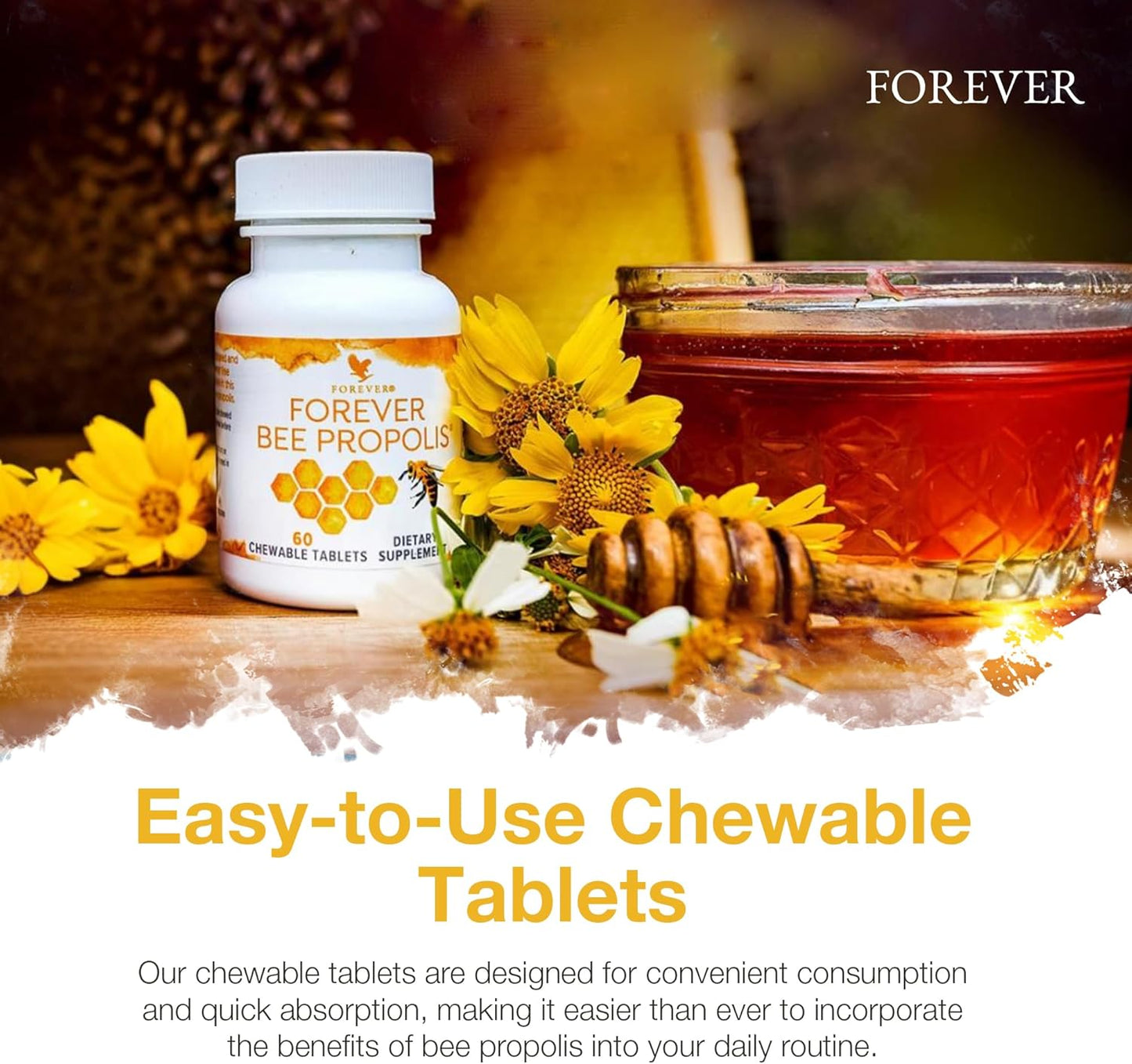 Forever Living Bee Propolis Chewable Tablets - Immune Support with Flavonoids - 60 Tablets