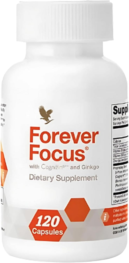 Forever Living Forever Focus Capsules - Enhance Brain Clarity and Focus with Cognizin, Bacopa, and Vitamins - Ideal for Students, Professionals, and Seniors - 120 Count
