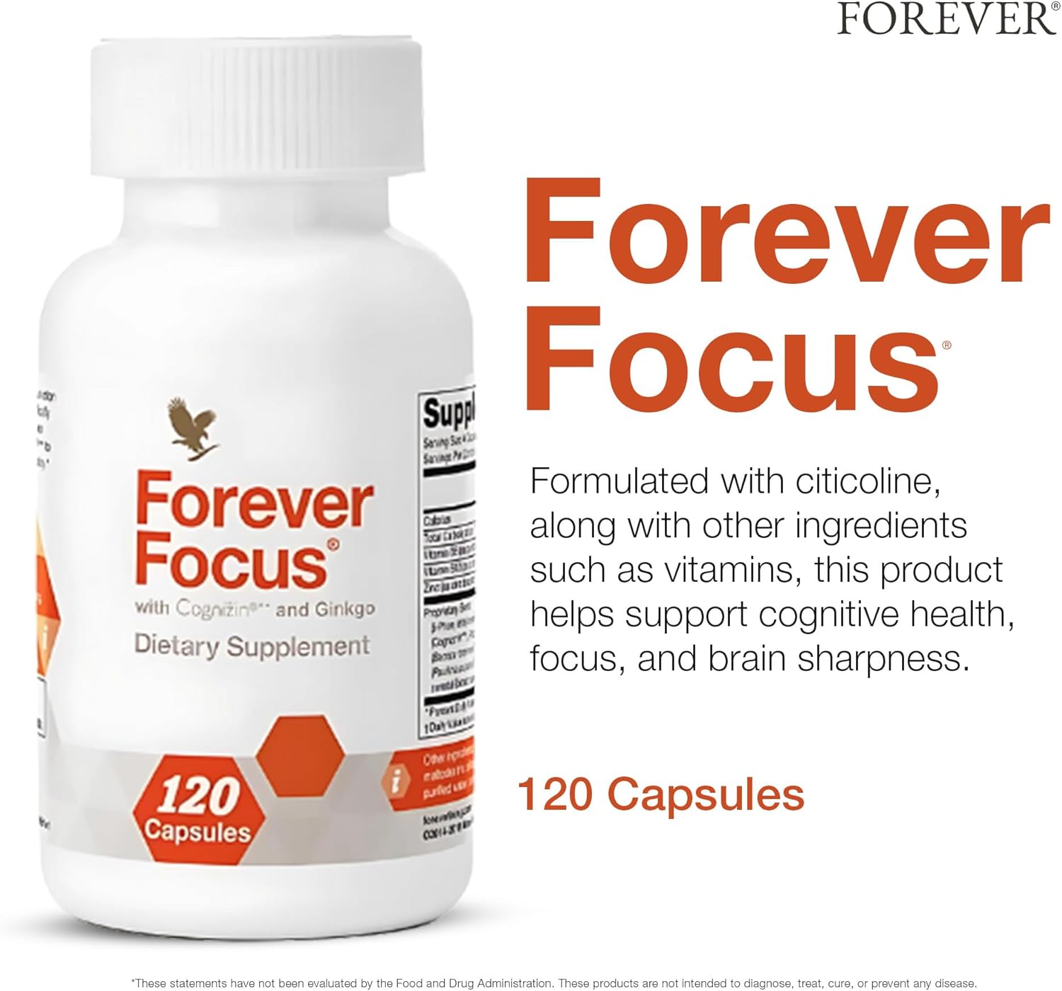 Forever Living Forever Focus Capsules - Enhance Brain Clarity and Focus with Cognizin, Bacopa, and Vitamins - Ideal for Students, Professionals, and Seniors - 120 Count