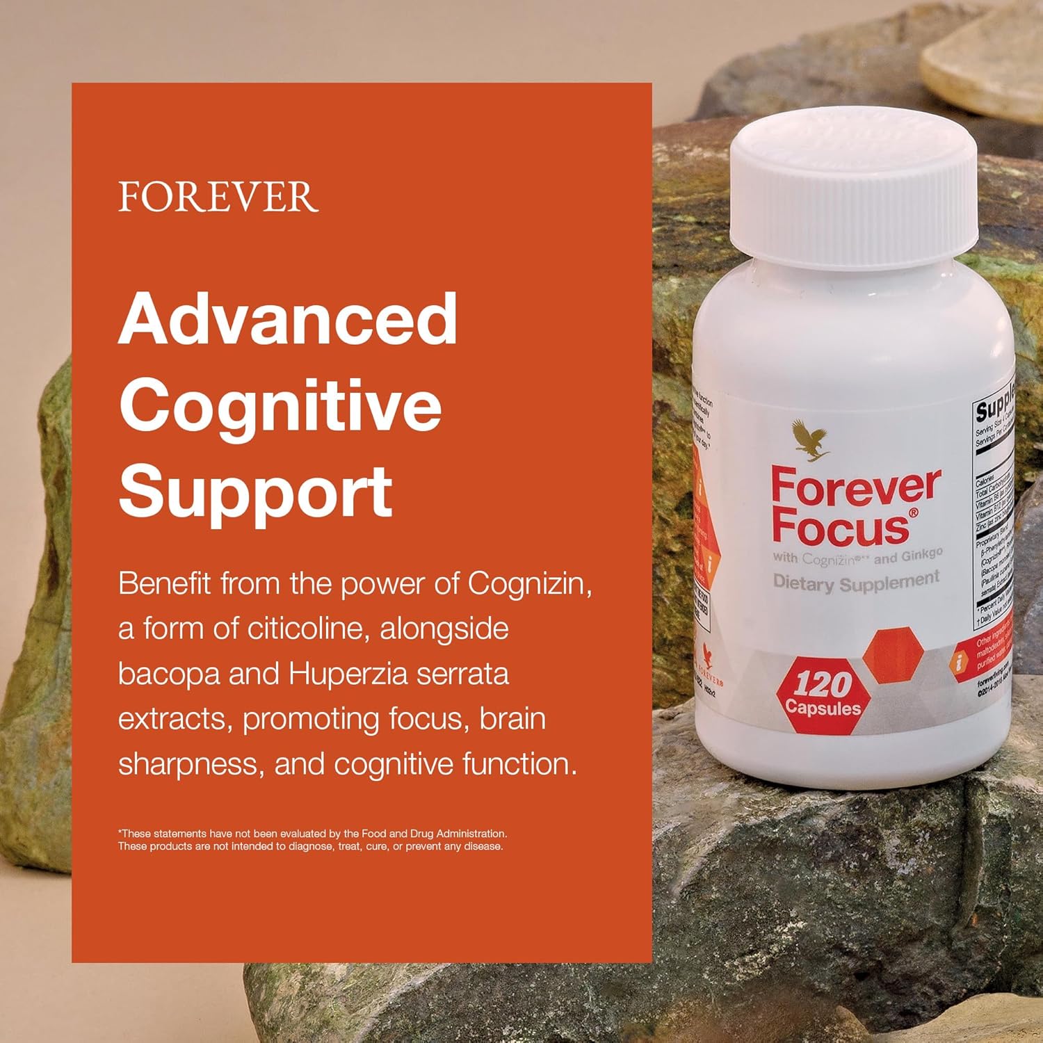 Forever Living Forever Focus Capsules - Enhance Brain Clarity and Focus with Cognizin, Bacopa, and Vitamins - Ideal for Students, Professionals, and Seniors - 120 Count