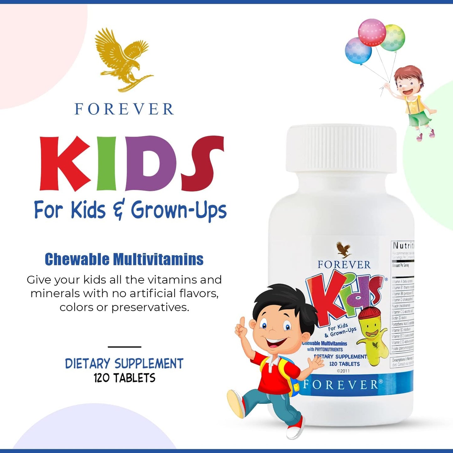 Forever Living Kids Chewable Multivitamin - Grape Flavor - 240 Tablets - Healthy Growth & Development - No Artificial Flavors