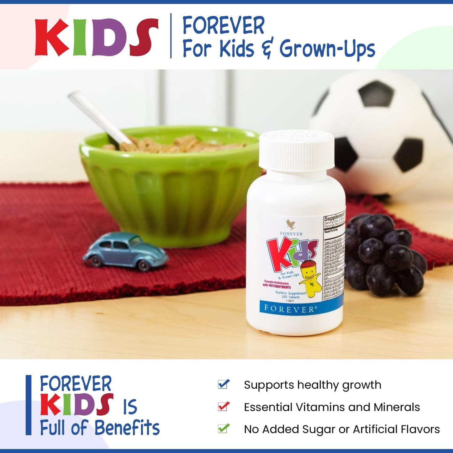 Forever Living Kids Chewable Multivitamin - Grape Flavor - 240 Tablets - Healthy Growth & Development - No Artificial Flavors