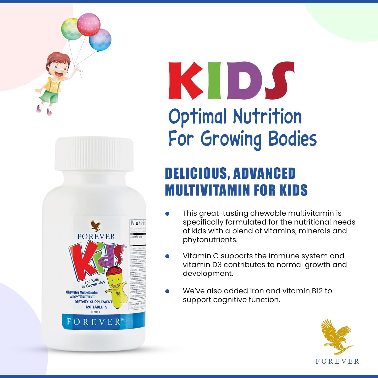 Forever Living Kids Chewable Multivitamin - Grape Flavor - 240 Tablets - Healthy Growth & Development - No Artificial Flavors