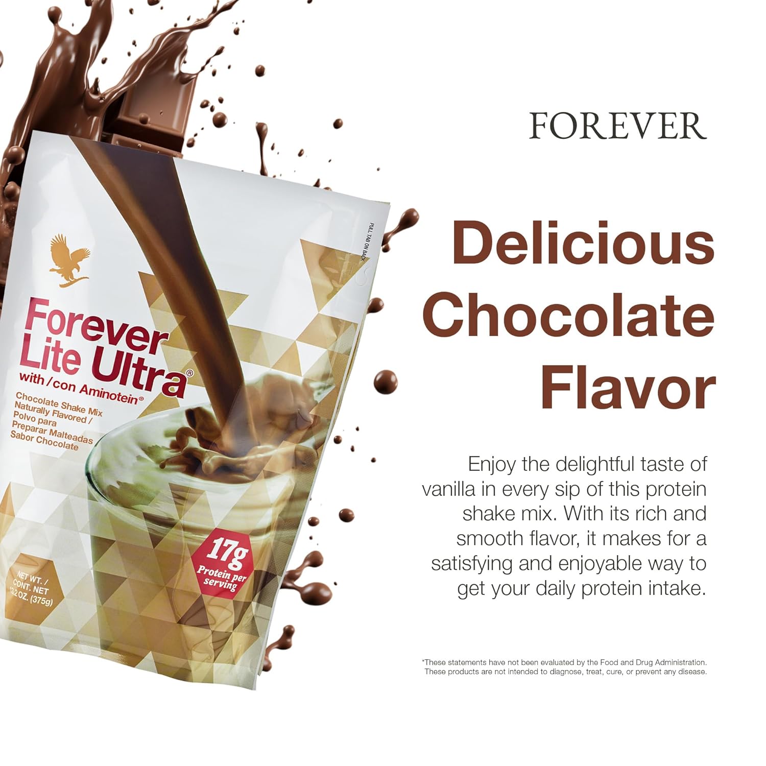 Forever Living Lite Ultra Chocolate Protein Shake Mix - Aminotein, Low Carb Drink for Lean Muscle Mass, 13.2 oz