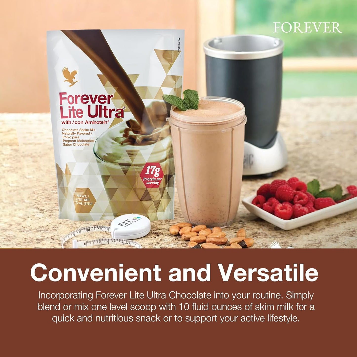 Forever Living Lite Ultra Chocolate Protein Shake Mix - Aminotein, Low Carb Drink for Lean Muscle Mass, 13.2 oz
