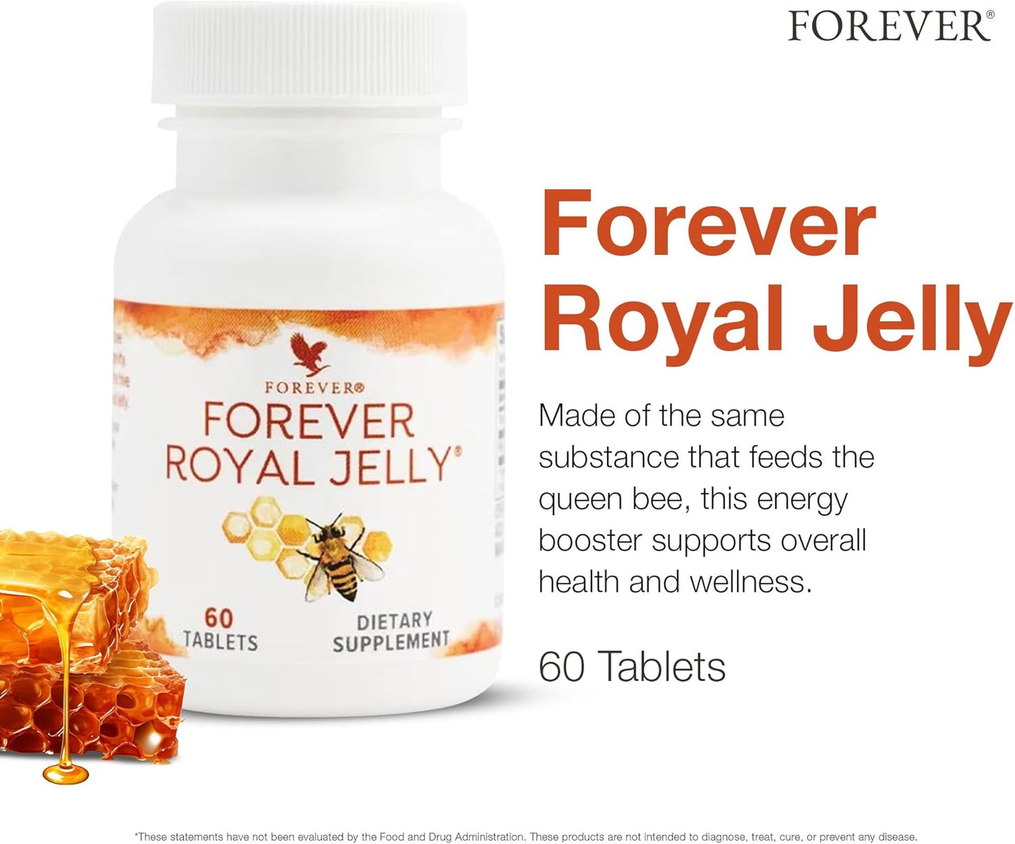 Forever Living Royal Jelly Tablets - Boost Energy and Wellness with 10-HDA, Proteins, Vitamins, Amino Acids - Gluten-Free - 60 Count