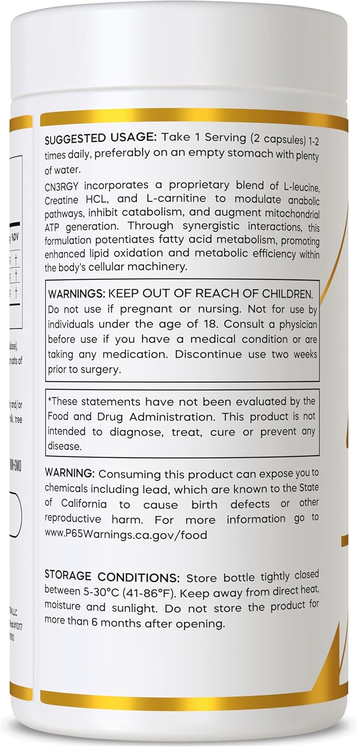 FORMA NUTRITION Advanced CN3RGY Supplement - Boost Energy with L-Leucine, L-Carnitine, and Creatine - 120 Capsules, 1000mg Leucine, 400mg Carnitine, 400mg Creatine HCl.