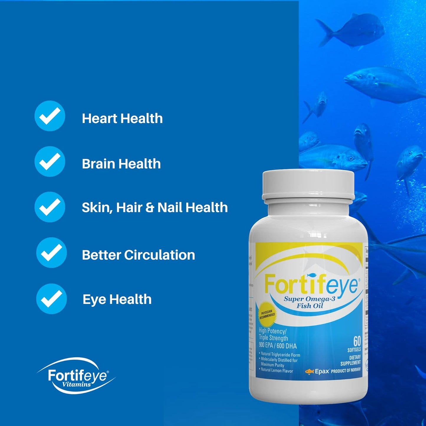 Fortifeye Blue Light Protection & Heart Health Bundle with Super Omega Fish Oil and Focus Vitamins