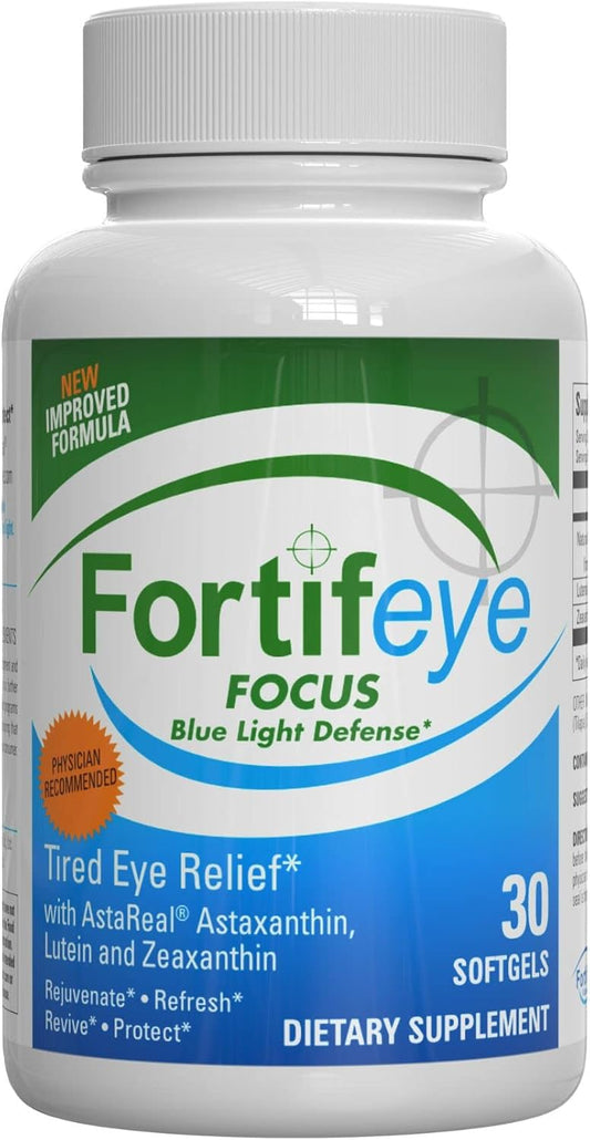 Fortifeye Focus Eye Care Supplement with Triple Carotenoid - Astaxanthin, Lutein, Zeaxanthin - 30 Softgel Capsules