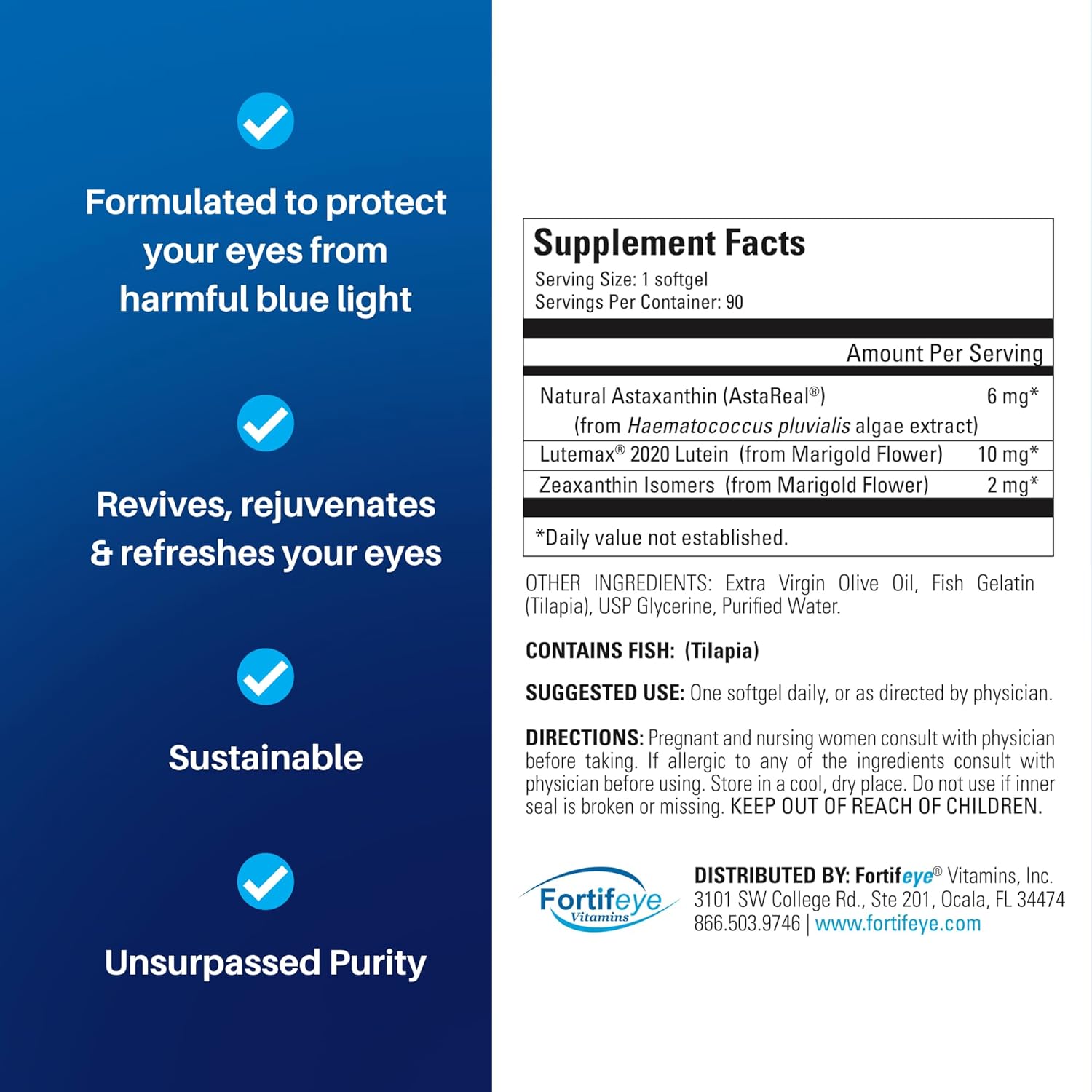 Fortifeye Focus Eye Care Supplement with Triple Carotenoid | Astaxanthin, Lutein, Zeaxanthin | 90 Softgel Capsules