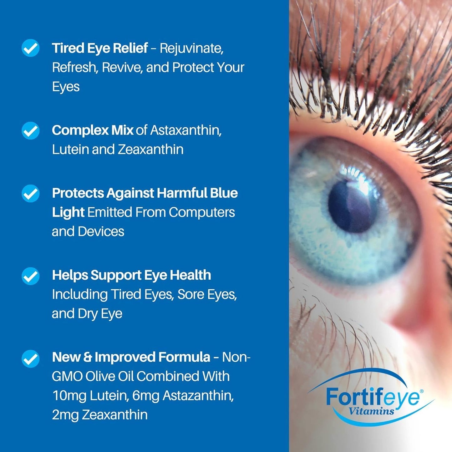 Fortifeye Focus Eye Care Supplement with Triple Carotenoid | Astaxanthin, Lutein, Zeaxanthin | 90 Softgel Capsules