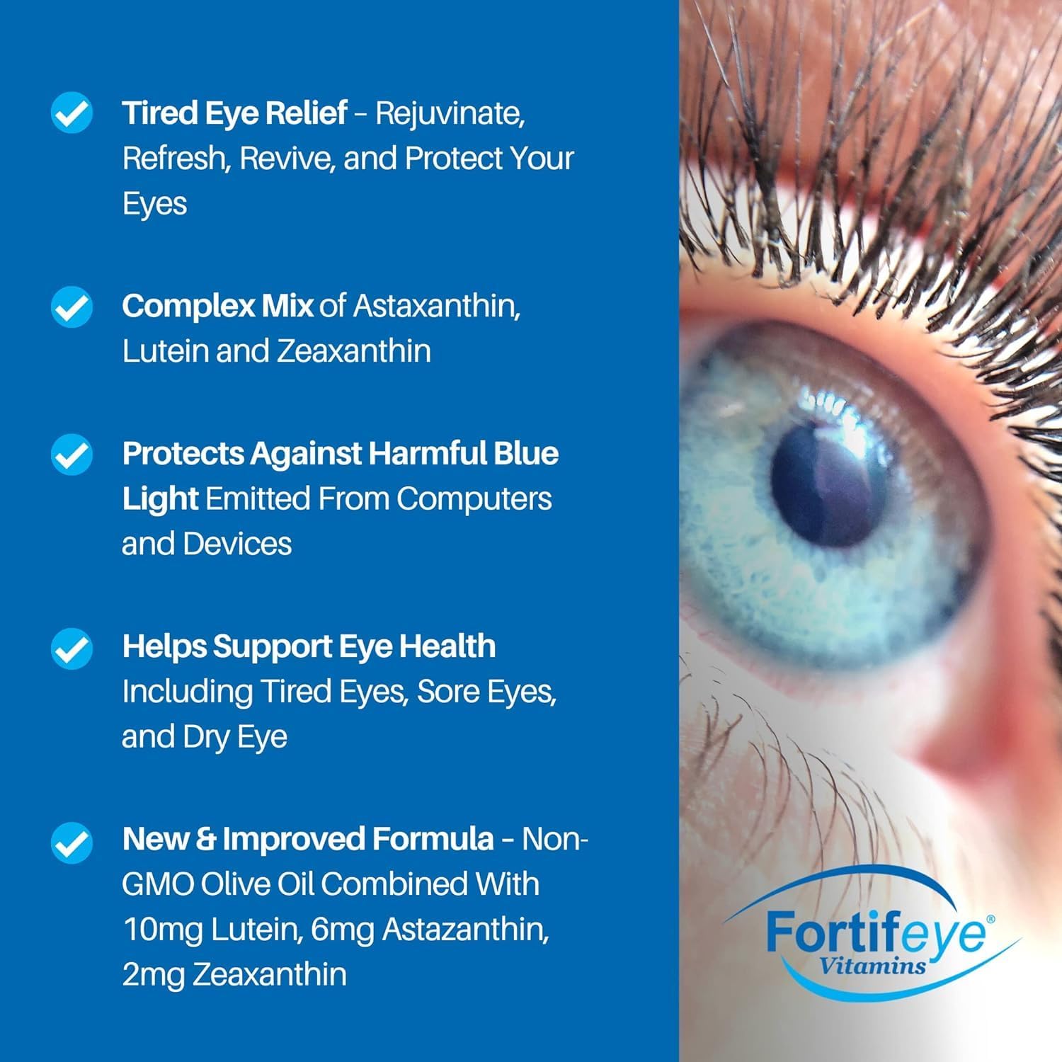 Fortifeye Focus Eye Care Supplement with Triple Carotenoid | Astaxanthin, Lutein, Zeaxanthin | 90 Softgel Capsules