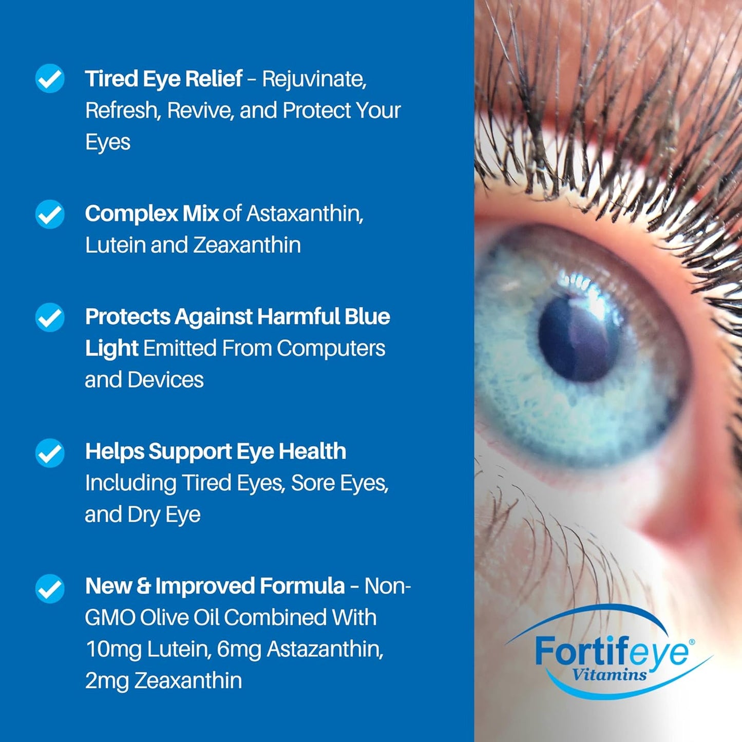 Fortifeye Focus Eye Care Supplement with Triple Carotenoid - Astaxanthin, Lutein, Zeaxanthin - 30 Softgel Capsules