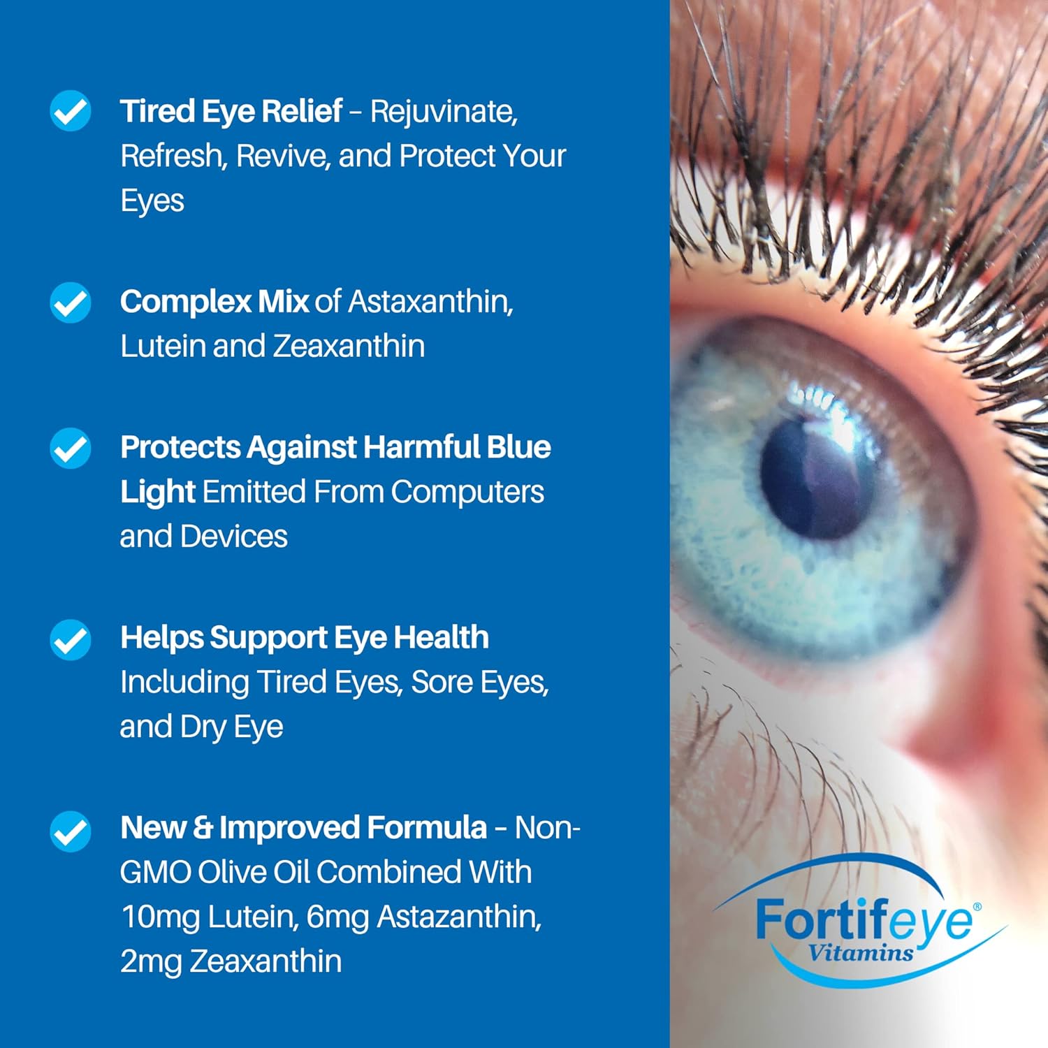 Fortifeye Focus Eye Care Supplement with Triple Carotenoid - Astaxanthin, Lutein, Zeaxanthin - 30 Softgel Capsules