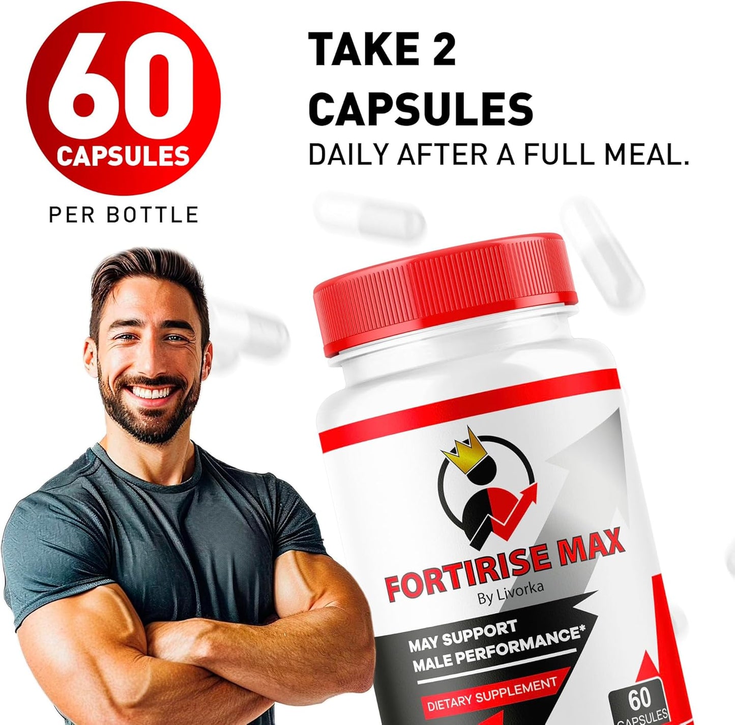 Fortirise Max Men's Supplement 2 Pack - 120 Capsules for 2 Months of Ultra Vitamins and Pills