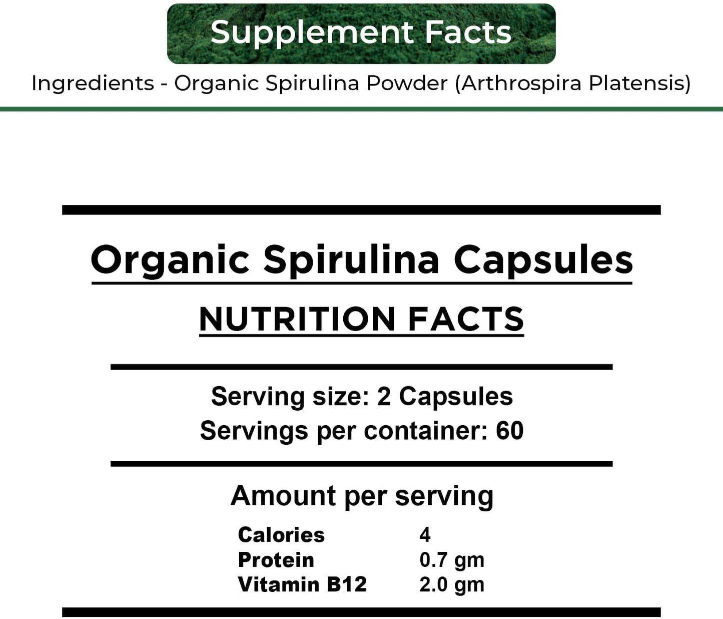 Forty Pack of Organic Spirulina Capsules - Pure Vegan Superfood Supplement, Non-GMO, Gluten Free, Chemical Free (4800 mg)