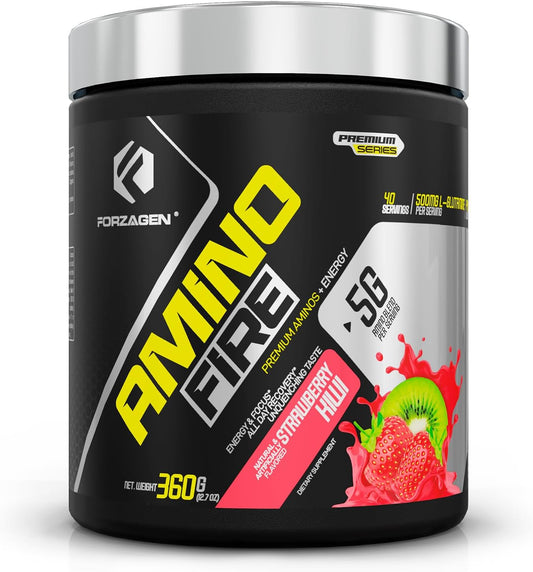 Forzagen Amino Fire Strawberry Kiwi Pre-Workout Energy Powder with BCAA for Muscle Recovery & Focus, 40 Servings