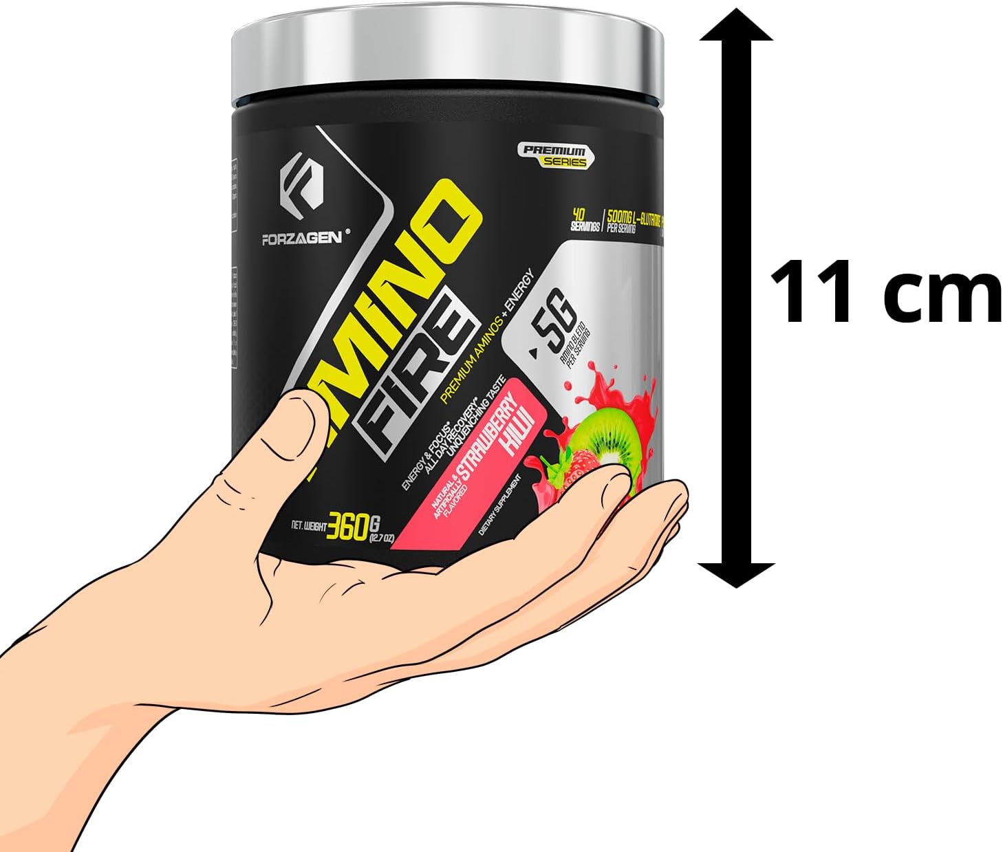 Forzagen Amino Fire Strawberry Kiwi Pre-Workout Energy Powder with BCAA for Muscle Recovery & Focus, 40 Servings