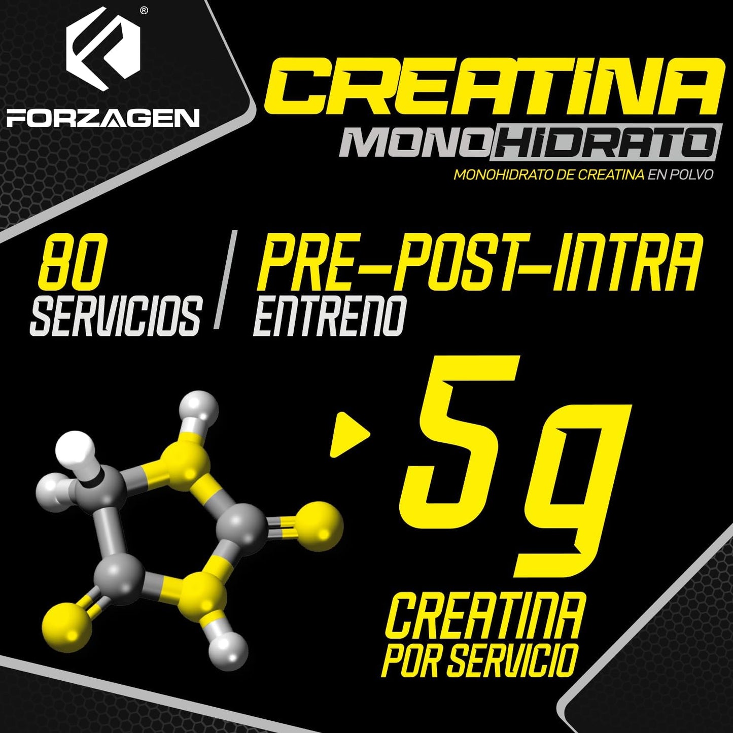 Forzagen Creatine Monohydrate Powder - Unflavored (80 Servings) | Premium Muscle Building Supplement