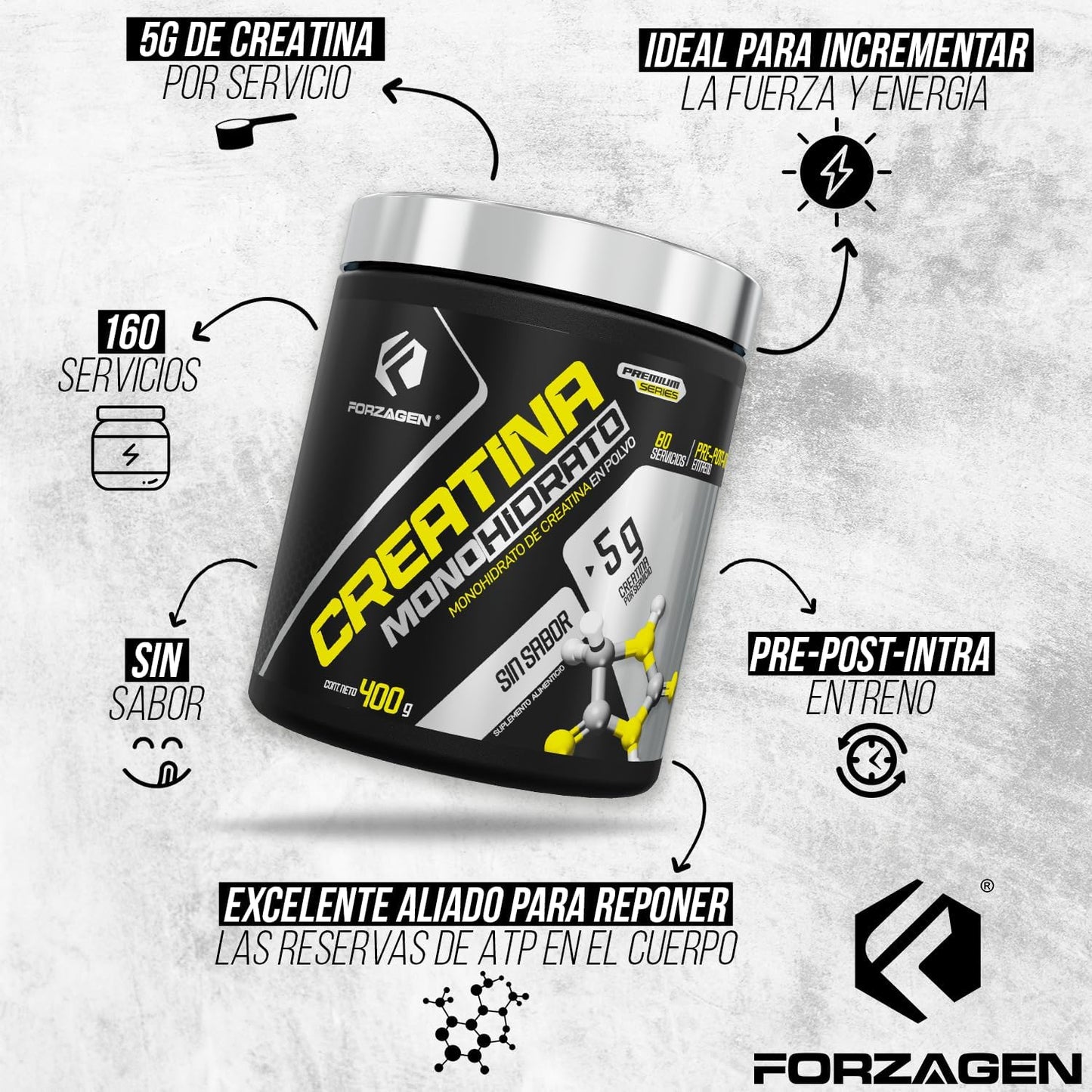 Forzagen Creatine Monohydrate Powder - Unflavored (80 Servings) | Premium Muscle Building Supplement