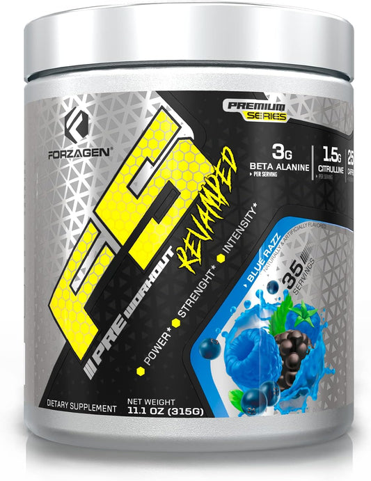 Forzagen F5 Blue Razz Pre Workout Powder - Sugar-Free Energy Booster for Men and Women