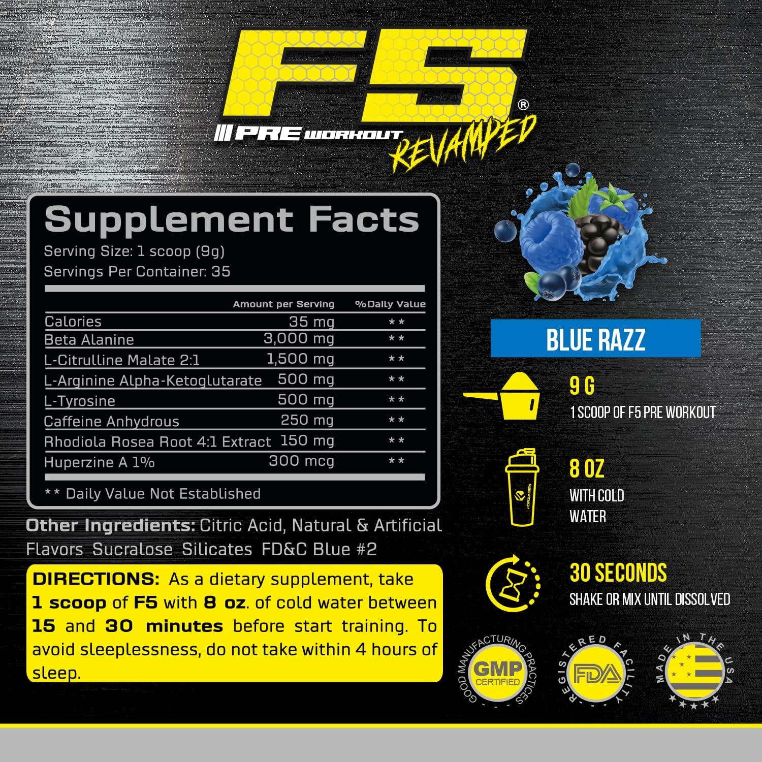 Forzagen F5 Blue Razz Pre Workout Powder - Sugar-Free Energy Booster for Men and Women