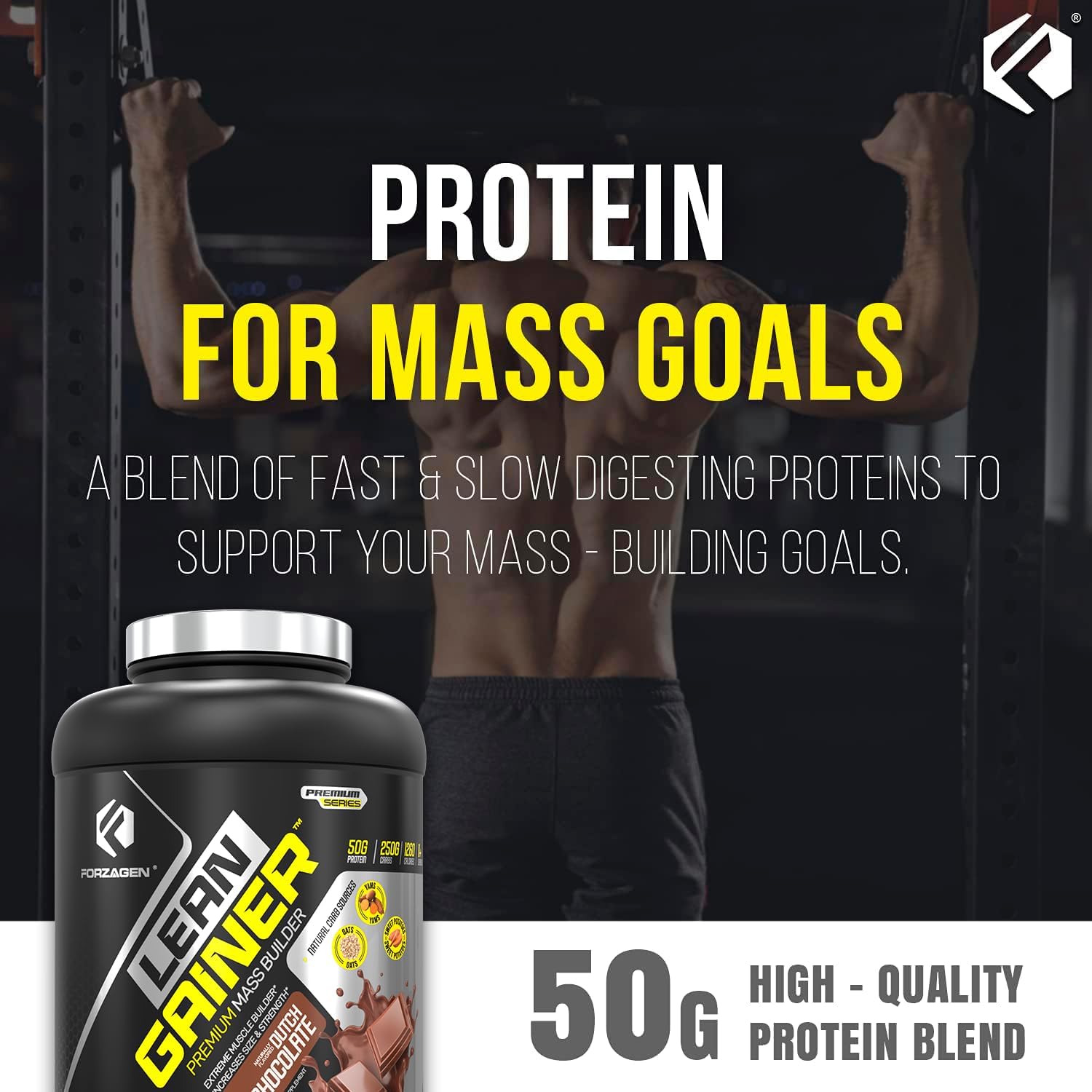 Forzagen Lean Gainer Premium Mass Builder Protein Powder - High Calorie Weight Gain Supplement for Men & Women - Muscle Building Bulk Supplement, Dutch Chocolate, 8 lbs.
