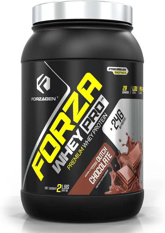 Forzagen Whey PRO Low Carb Protein Powder - Dutch Chocolate Flavor | 24g Protein per Serving, No Sugar Added, Gluten Free, BCAA, Ideal for Men & Women, 2 lbs.
