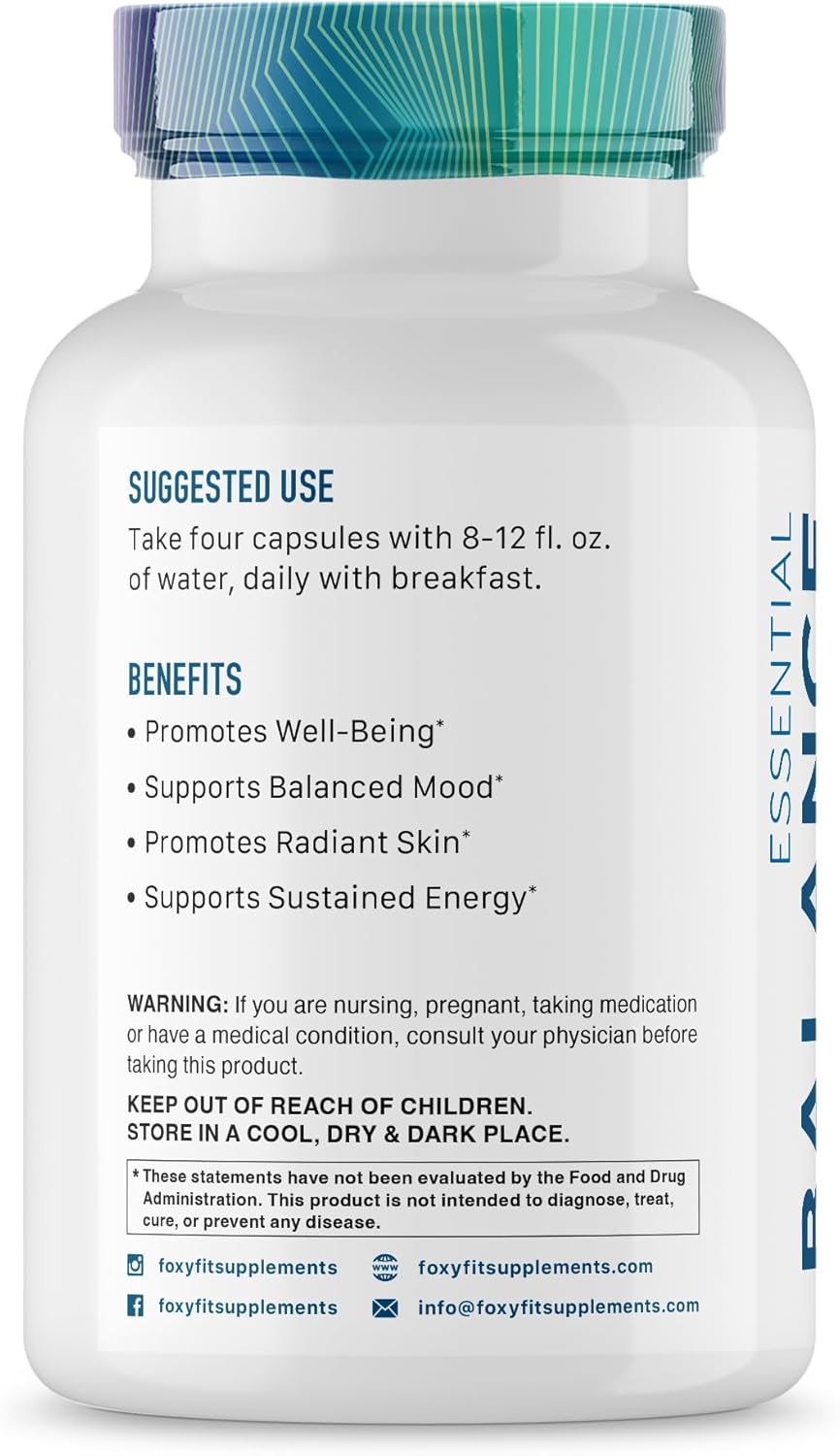 Foxy Fit Essential Balance Hormonal Support & Vitamin Supplement for Women - Antioxidant, Healthy Skin & Hair - 30 Servings