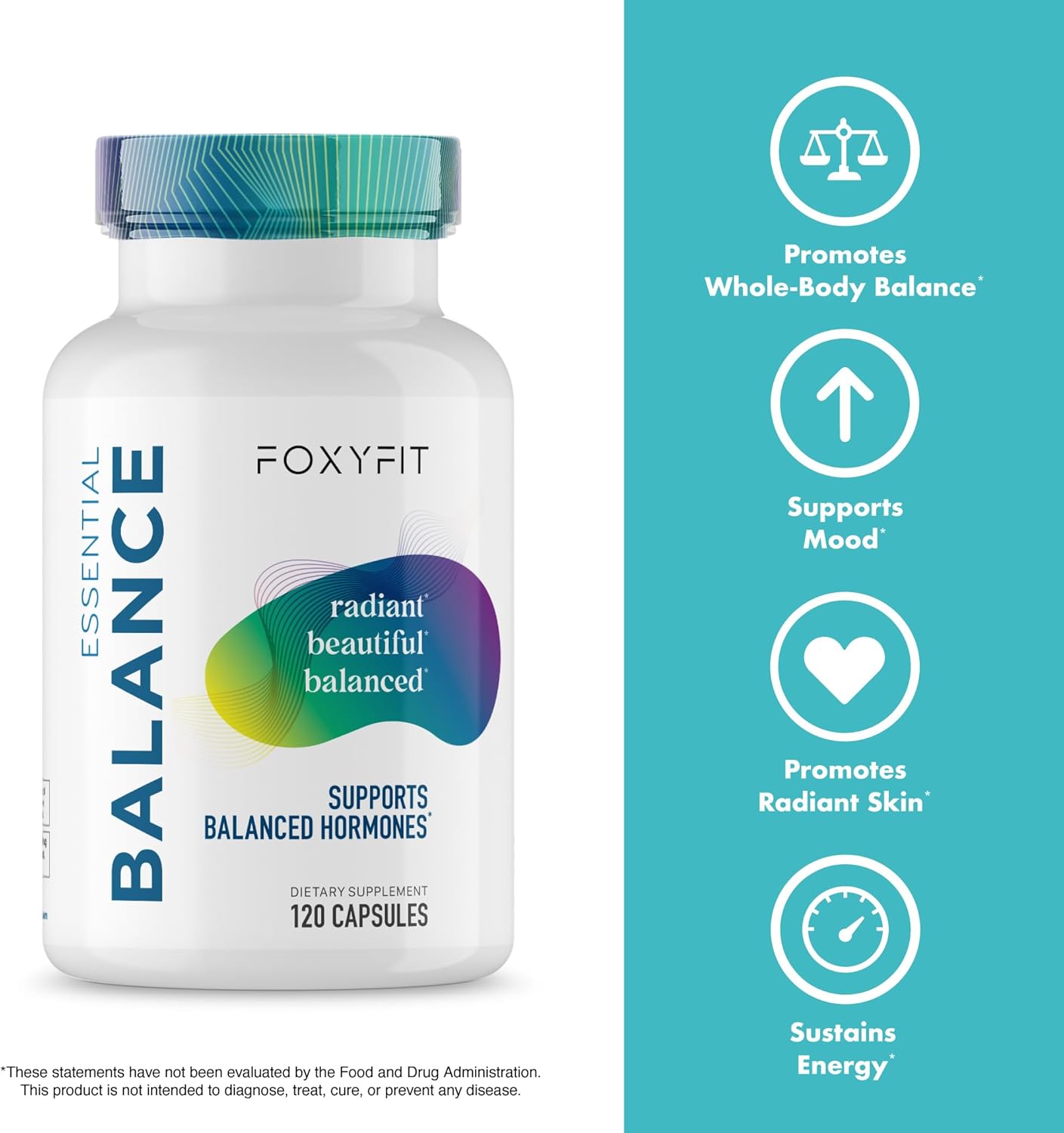 Foxy Fit Essential Balance Hormonal Support & Vitamin Supplement for Women - Antioxidant, Healthy Skin & Hair - 30 Servings