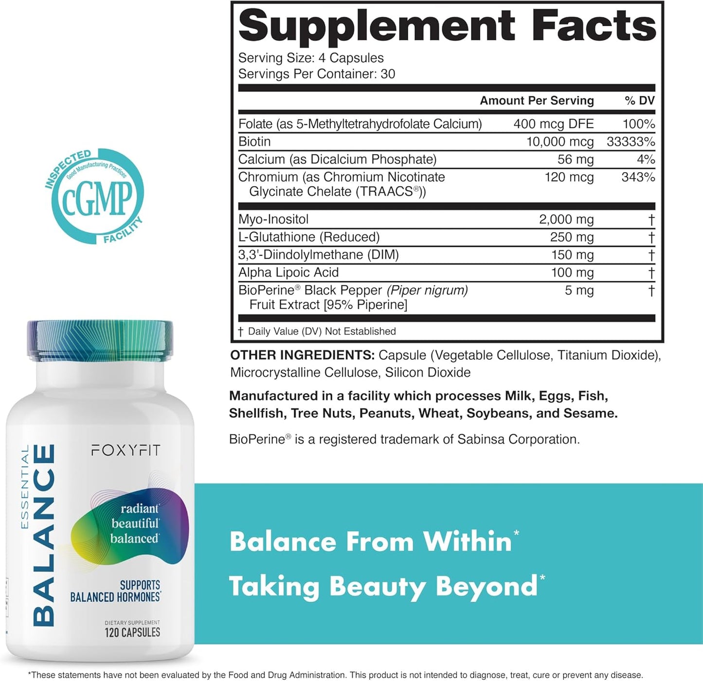 Foxy Fit Essential Balance Hormonal Support & Vitamin Supplement for Women - Antioxidant, Healthy Skin & Hair - 30 Servings