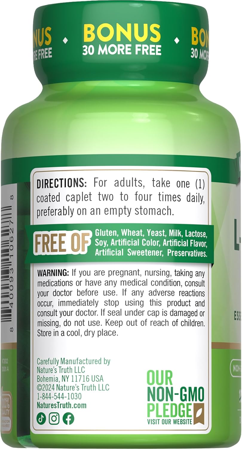 Free Form L-Lysine 500mg Caplets - Essential Amino Acid Supplement - Non-GMO & Gluten Free - 130 Count
