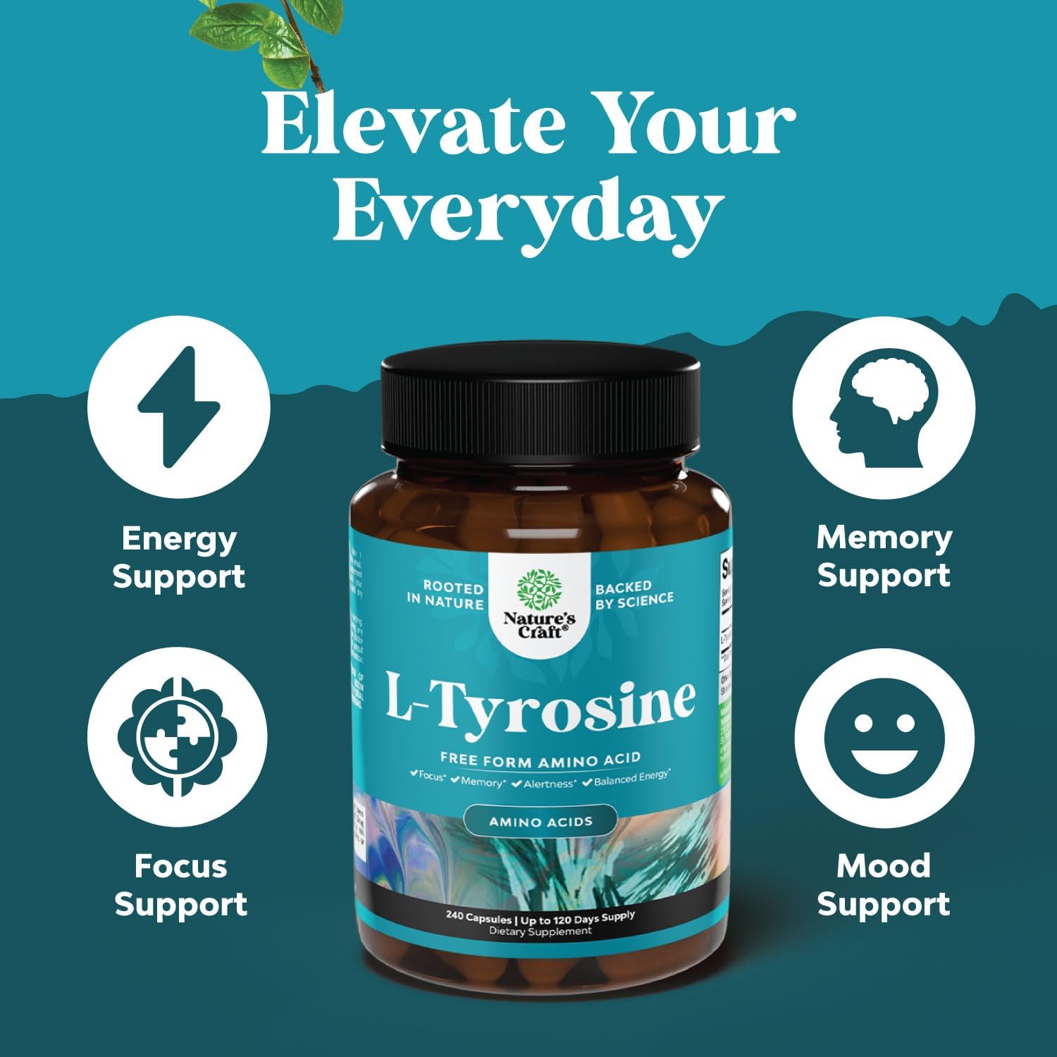Free Form L Tyrosine 500mg & Pure DHEA 25mg Capsules Bundle for Energy, Focus, Mood, and Immune Support
