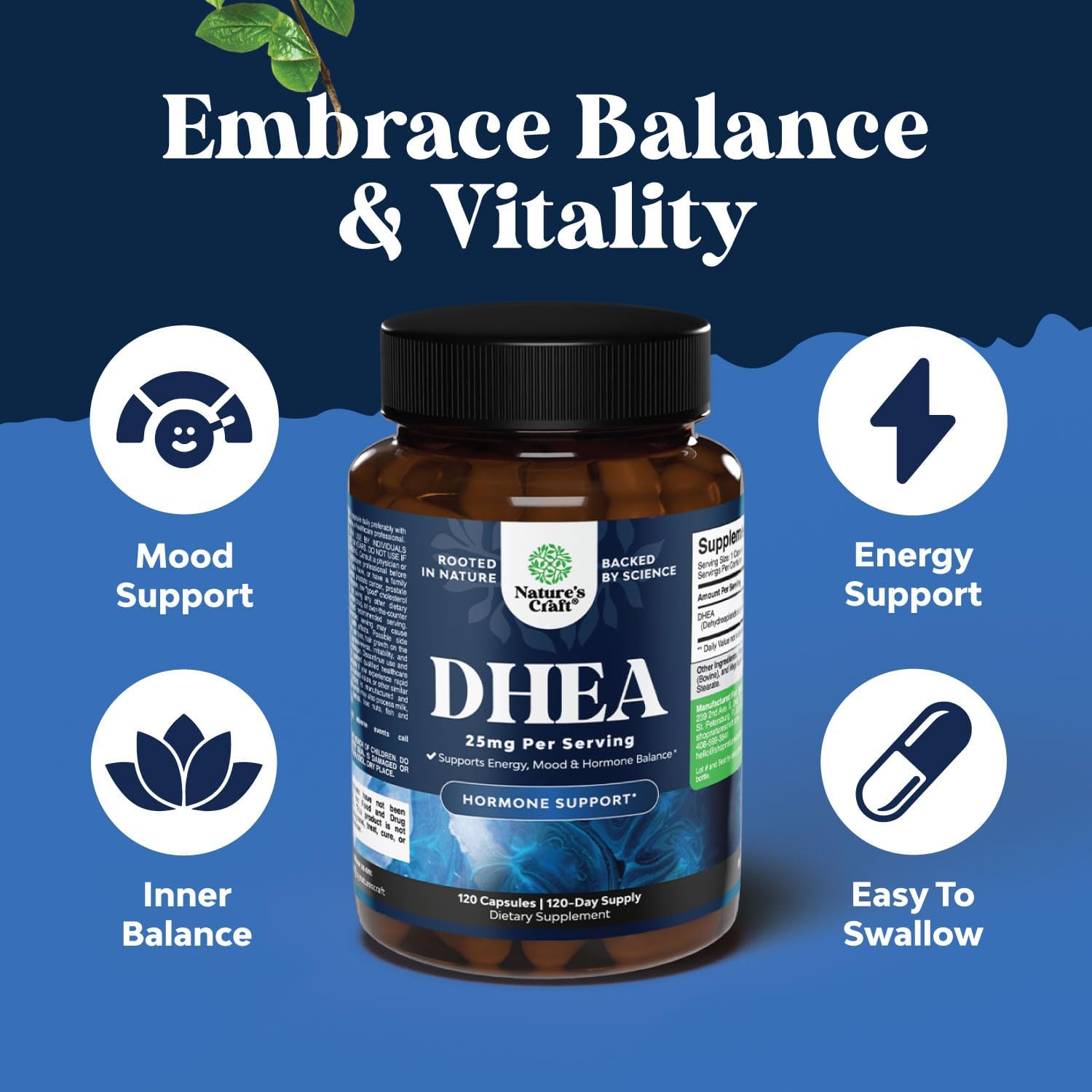 Free Form L Tyrosine 500mg & Pure DHEA 25mg Capsules Bundle for Energy, Focus, Mood, and Immune Support