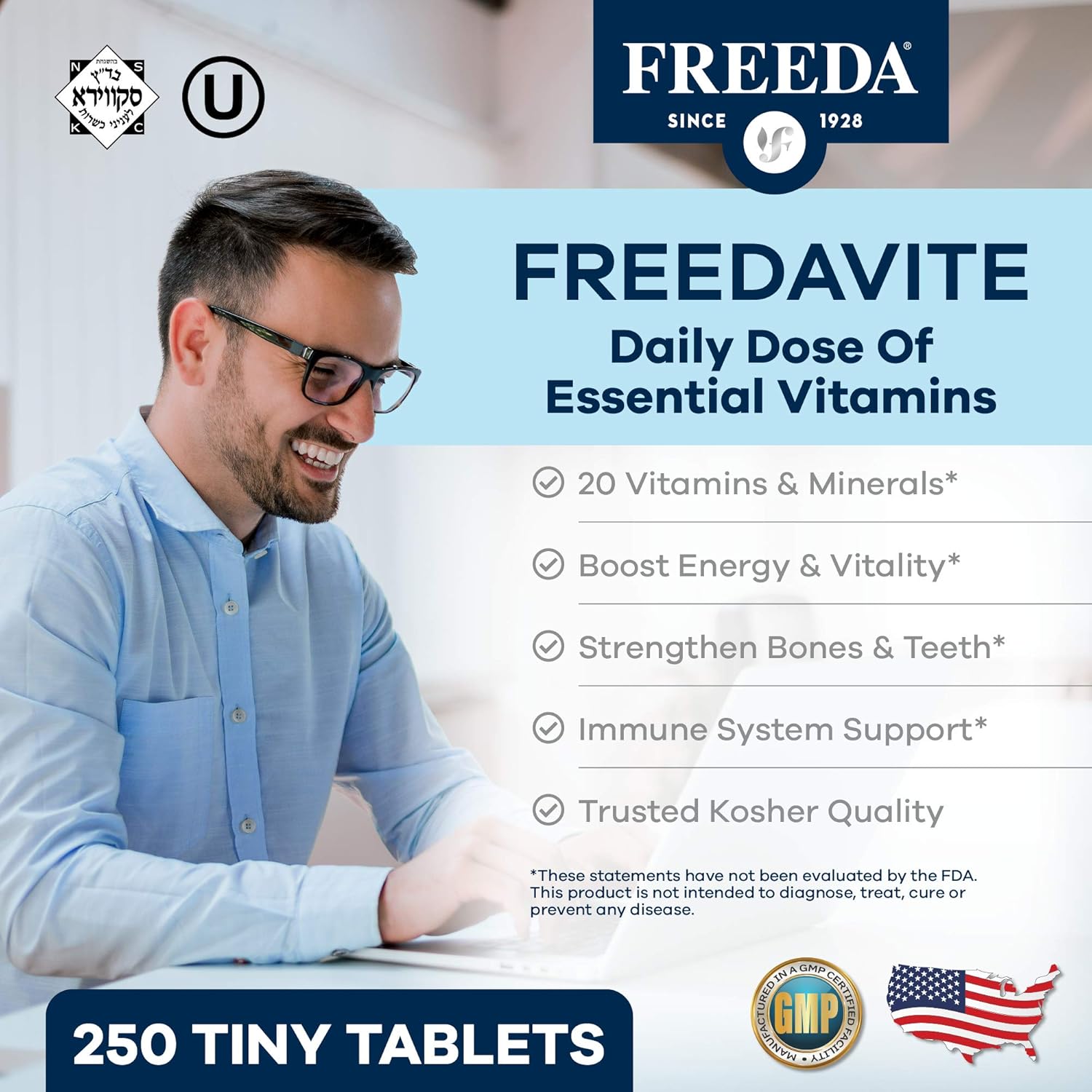 Freedavite Tiny Tablets: Balanced Multivitamin with Essential Vitamins and Minerals - 250 Count