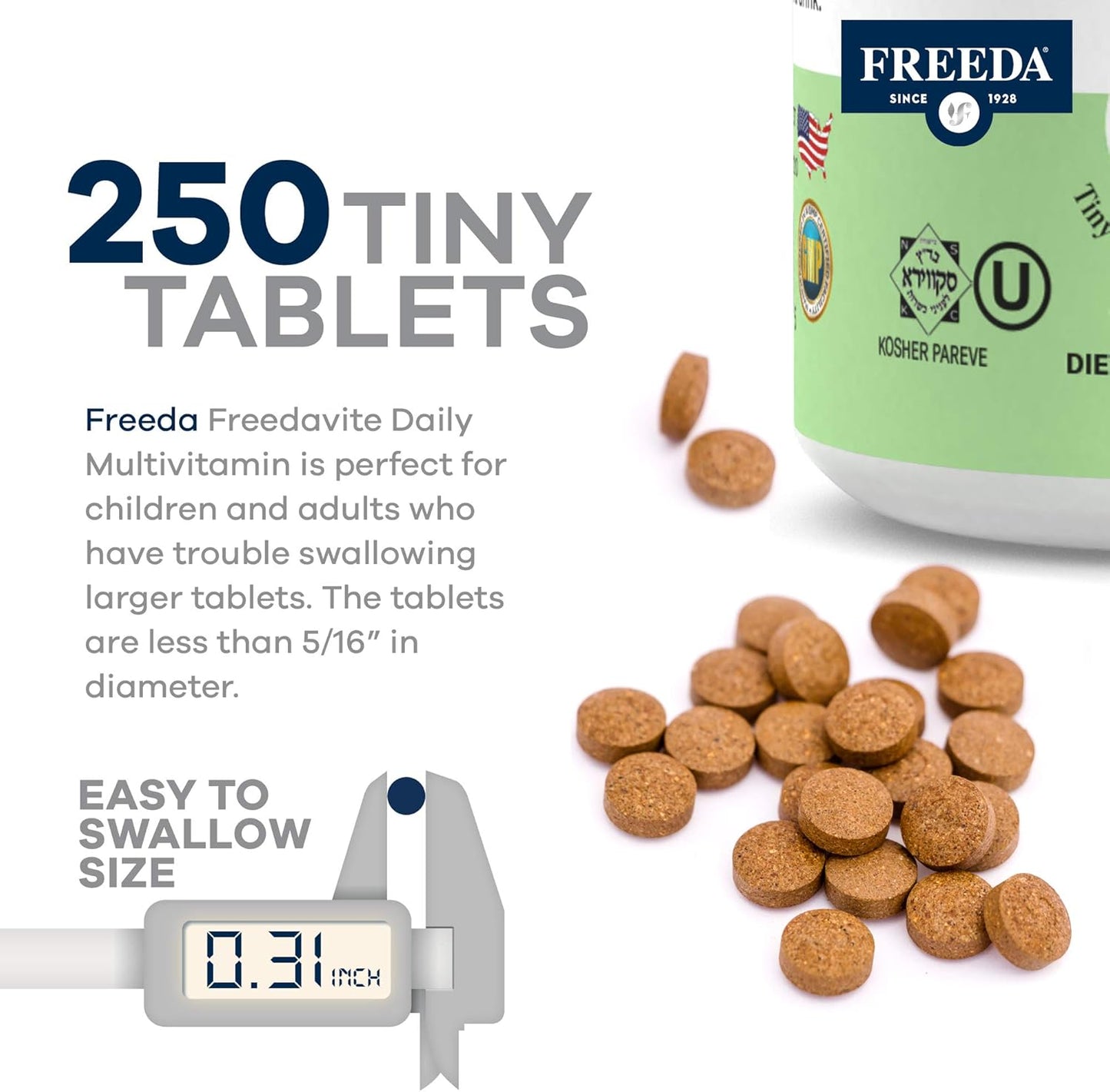 Freedavite Tiny Tablets: Balanced Multivitamin with Essential Vitamins and Minerals - 250 Count