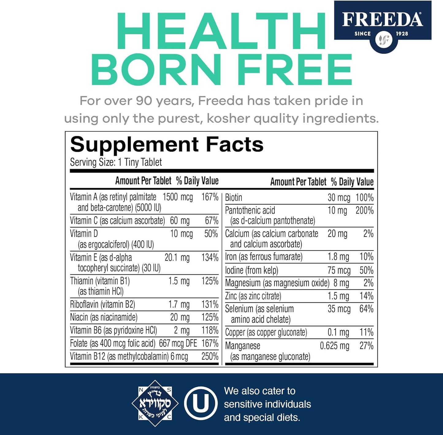 Freedavite Tiny Tablets: Balanced Multivitamin with Essential Vitamins and Minerals - 250 Count