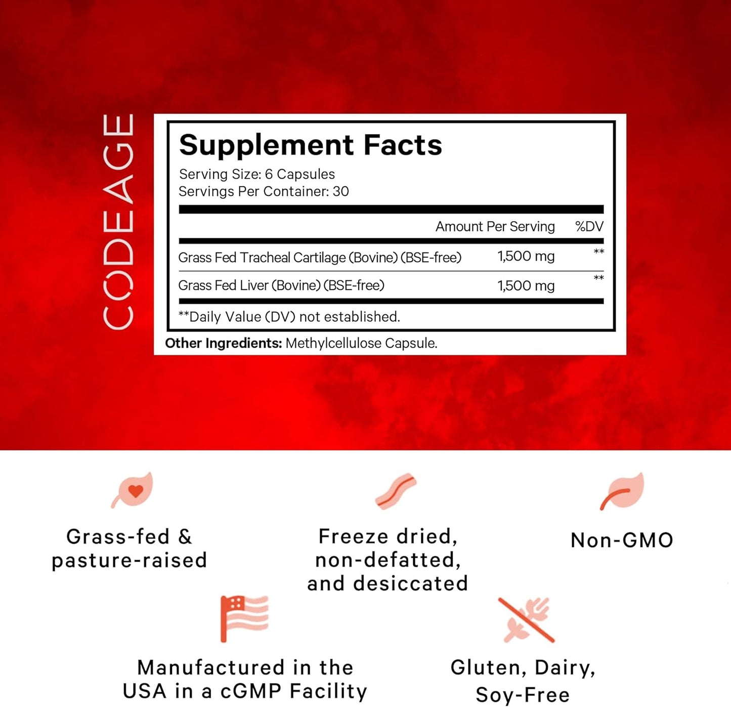 Freeze Dried Grass Fed Beef Cartilage & Liver Supplement - Non-Defatted Bovine Tracheal Pills - Pasture Raised Argentina Beef Vitamins - Non-GMO - 180 Capsules