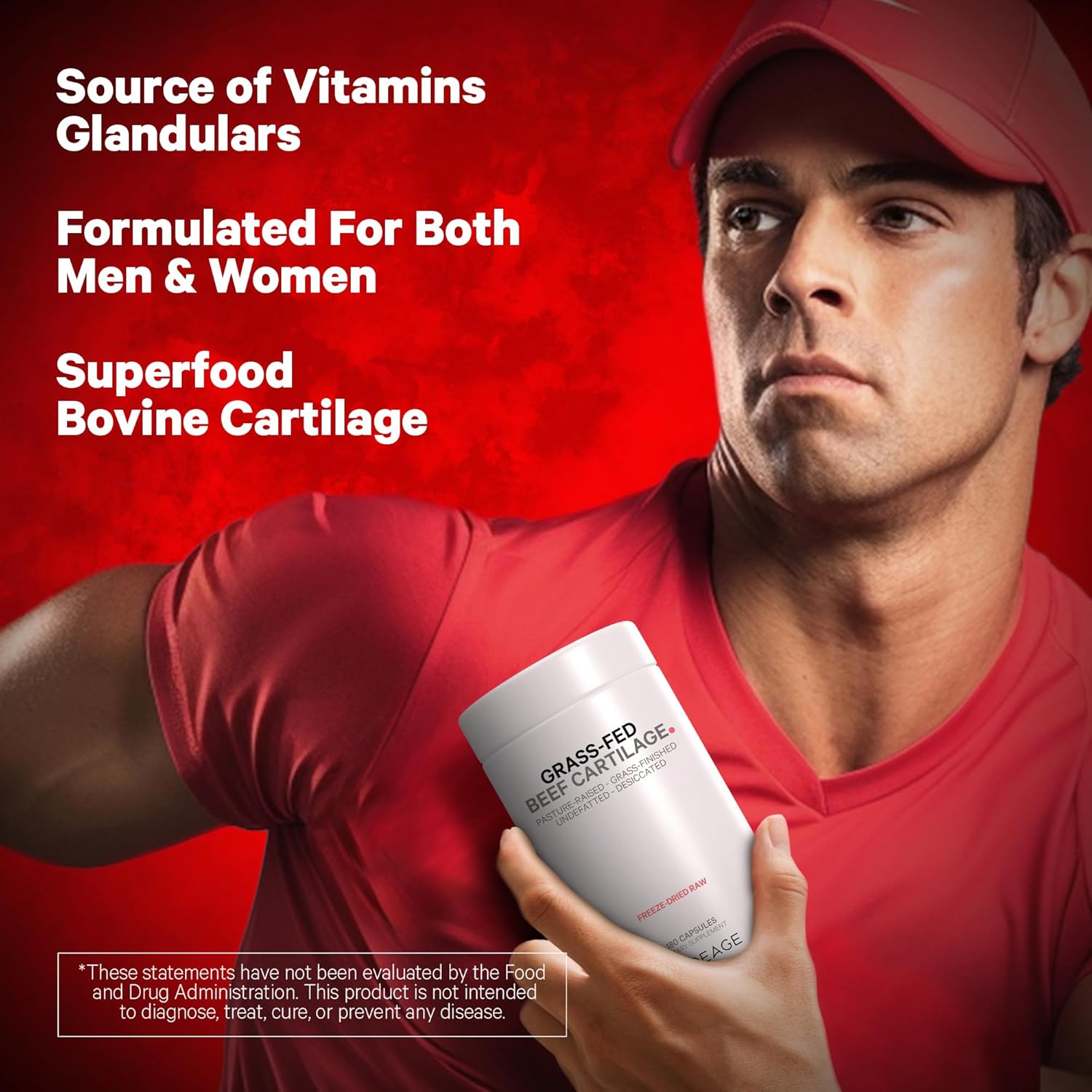 Freeze Dried Grass Fed Beef Cartilage & Liver Supplement - Non-Defatted Bovine Tracheal Pills - Pasture Raised Argentina Beef Vitamins - Non-GMO - 180 Capsules